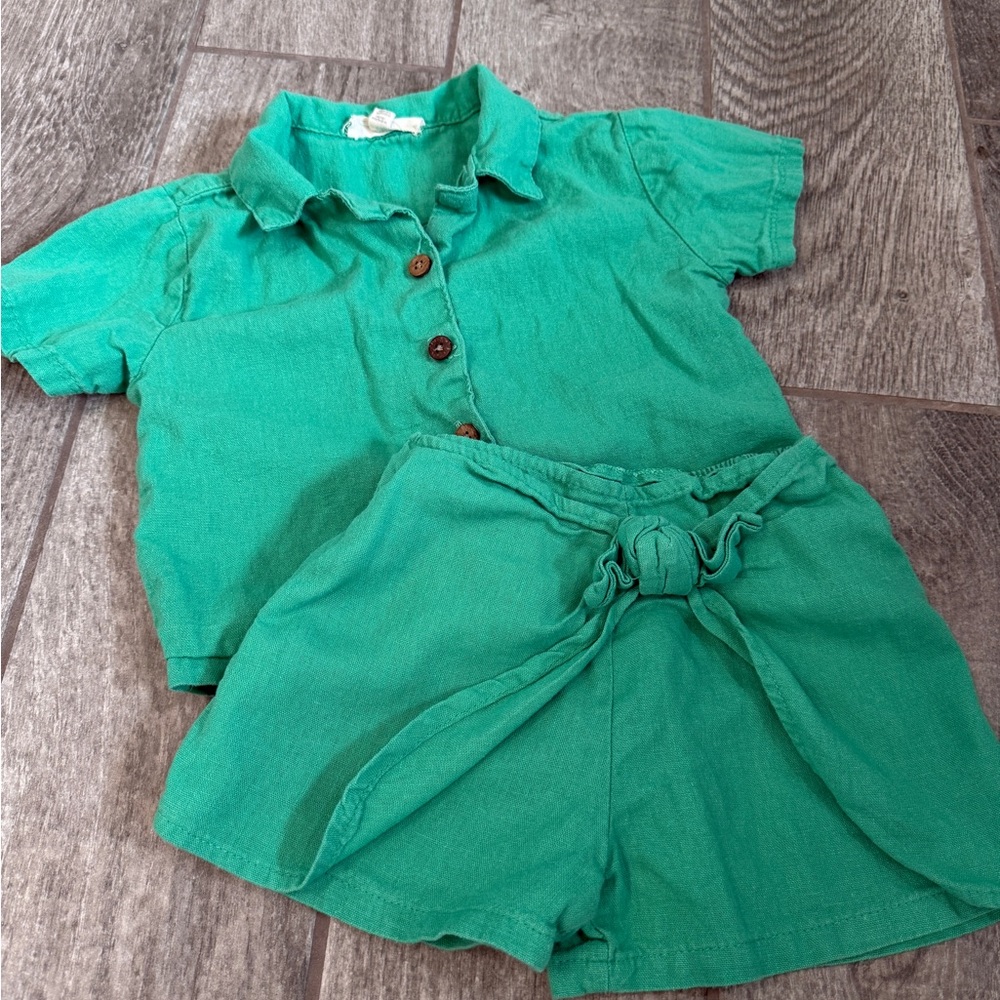Jessica Simpson Kids linen Matching Set in Green